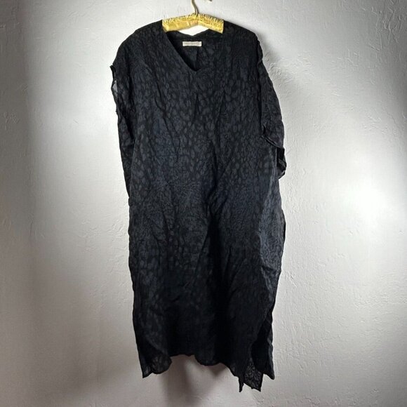 Vivian Yin Colour 5 Power Ramie Asymmetric Dress Medium Crinkle Black Lagenlook - Picture 1 of 8